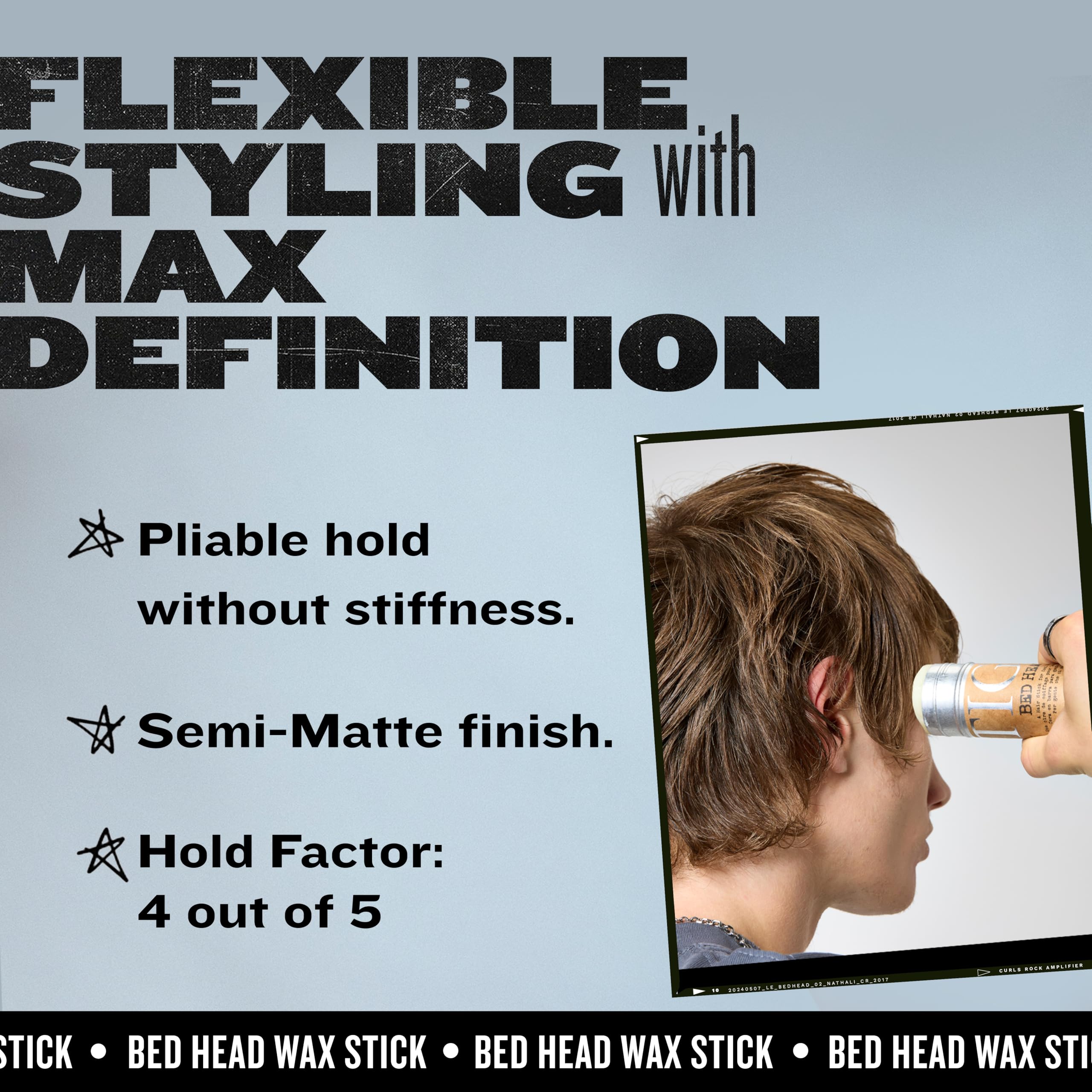 TIGI Bed Head Wax Stick suits short to medium hair with flexible hold.