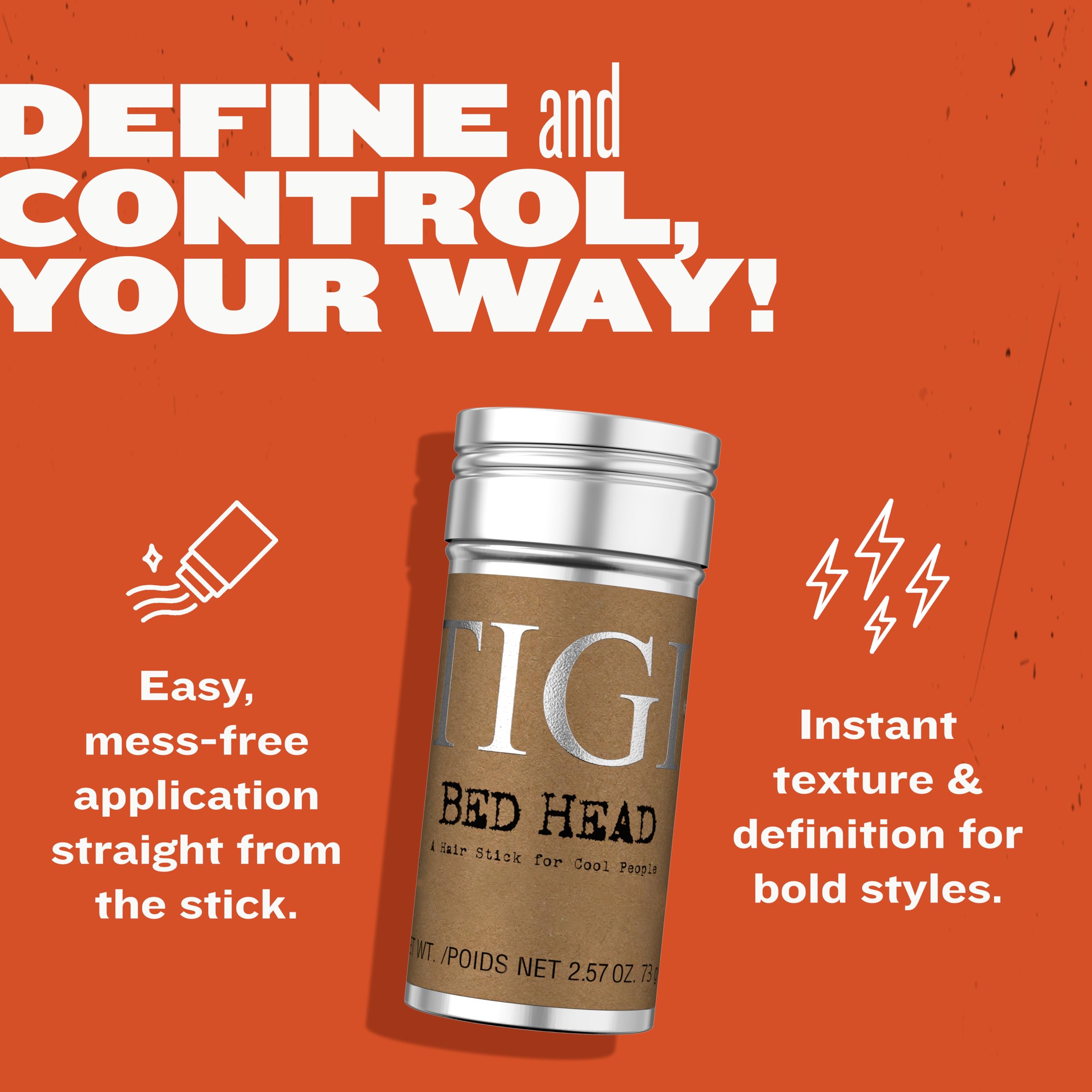 TIGI Bed Head Wax Stick powered by natural waxes for grip and texture.