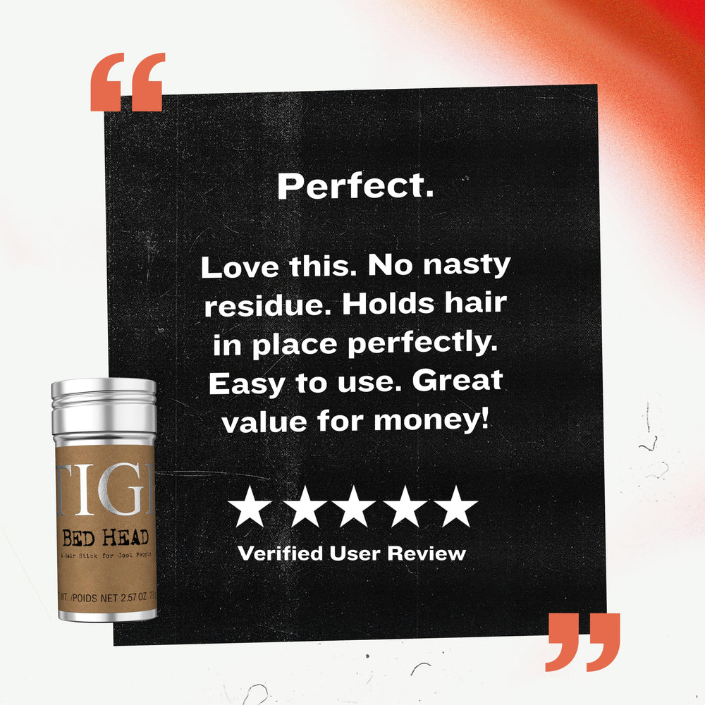 TIGI Bed Head Wax Stick swipe-and-style method for quick, precise shaping.