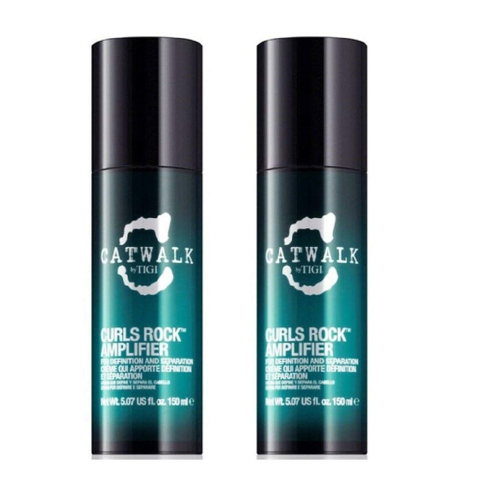 TIGI Catwalk Curls Rock Amplifier bottle shows defined curls with humidity protection
