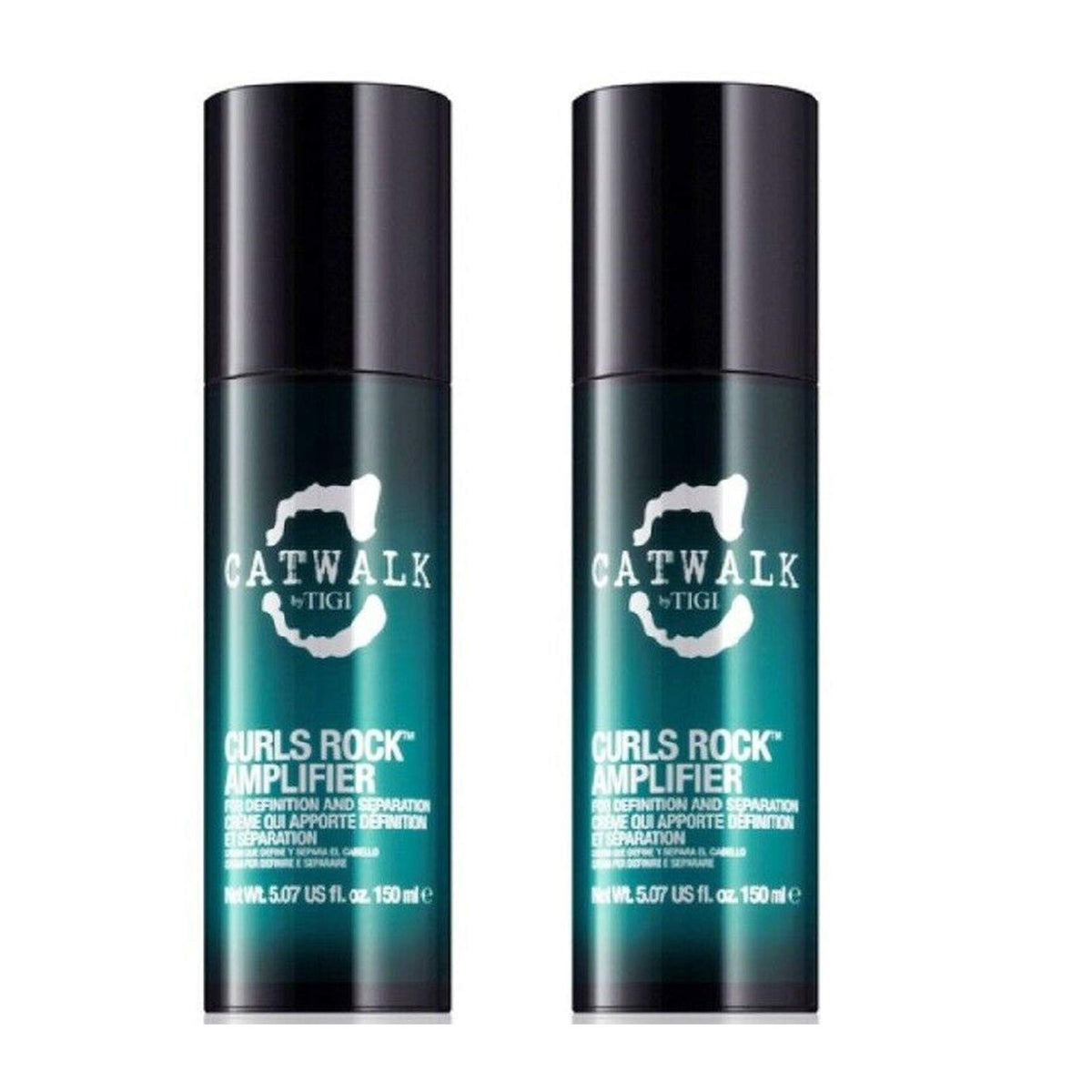 TIGI Catwalk Curls Rock Amplifier bottle shows defined curls with humidity protection