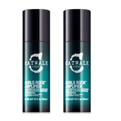 TIGI Catwalk Curls Rock Amplifier bottle shows defined curls with humidity protection
