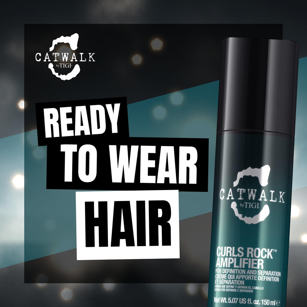 TIGI Catwalk Curls Rock Amplifier duo-pack display showing salon-grade results at home.