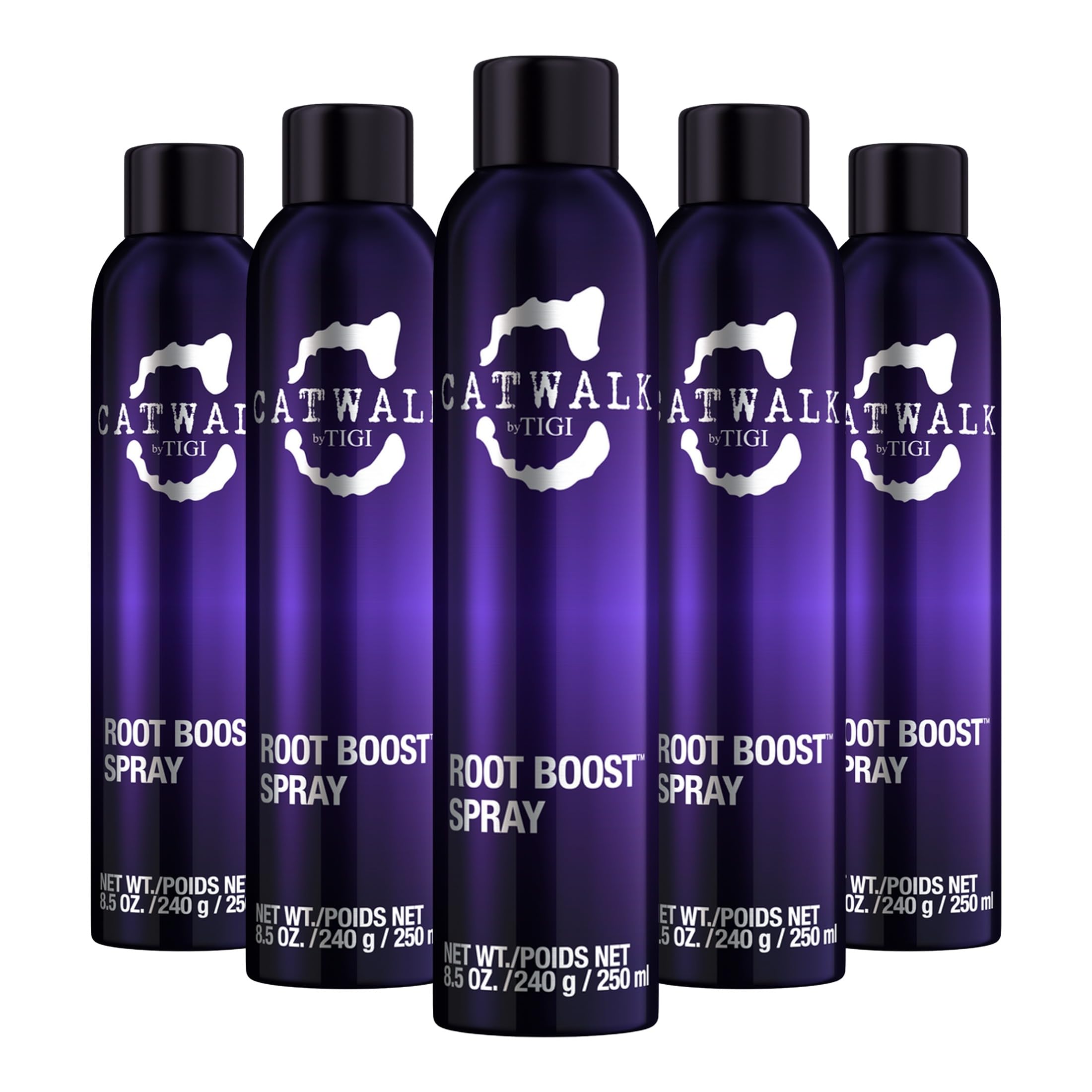 TIGI Catwalk Root Boost Spray Foam bottle showing volumizing lift for all hair types.