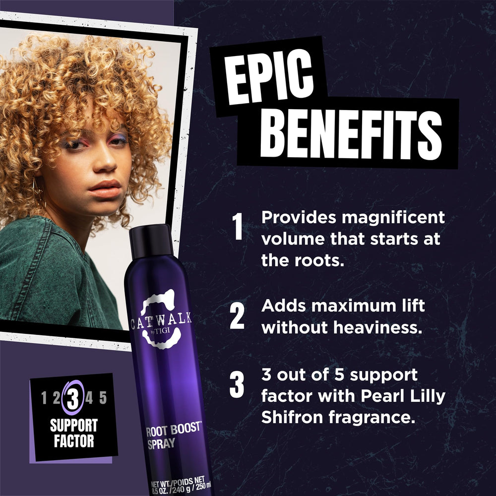 TIGI Catwalk Root Boost Spray Foam nozzle releasing directional mousse for root lift.