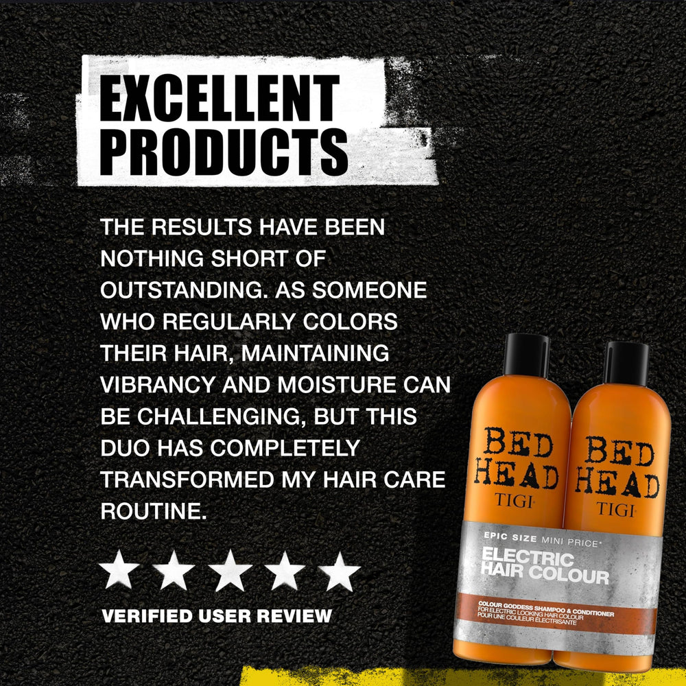 TIGI Colour Goddess daily color-care routine in bathroom scene.