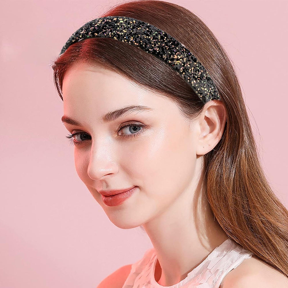Tihebax rainbow glitter headband reflects color-shifting shine for vibrant outfits.