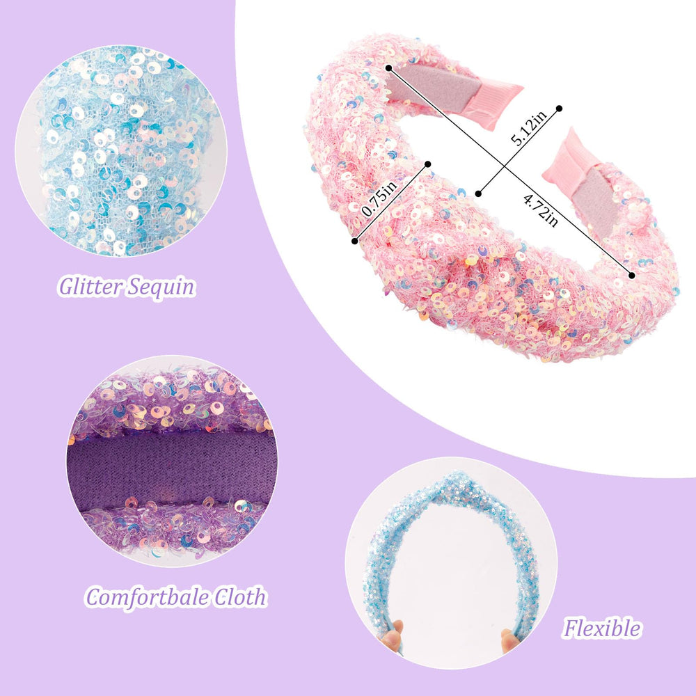 Tihebax knotted headbands purple glitter colorful accessory for school or parties