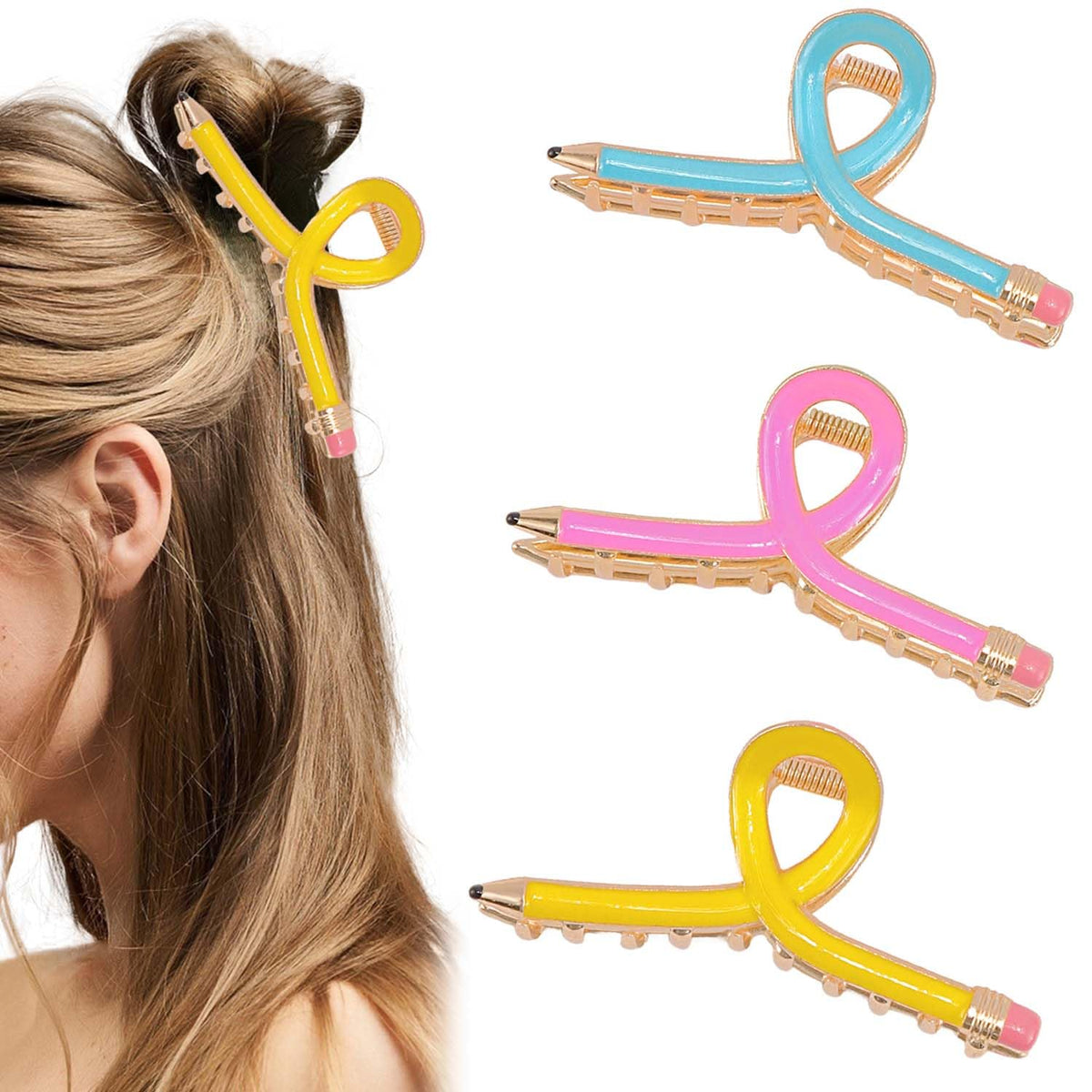 Tihebax Pencil Hair Clip yellow for playful classroom style with secure hold
