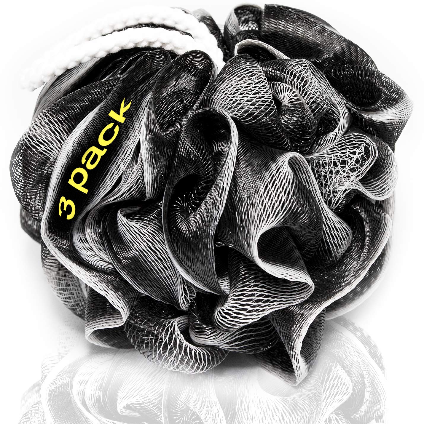 Tilcare XXL charcoal shower loofah pack—three-pack for easy exfoliation.