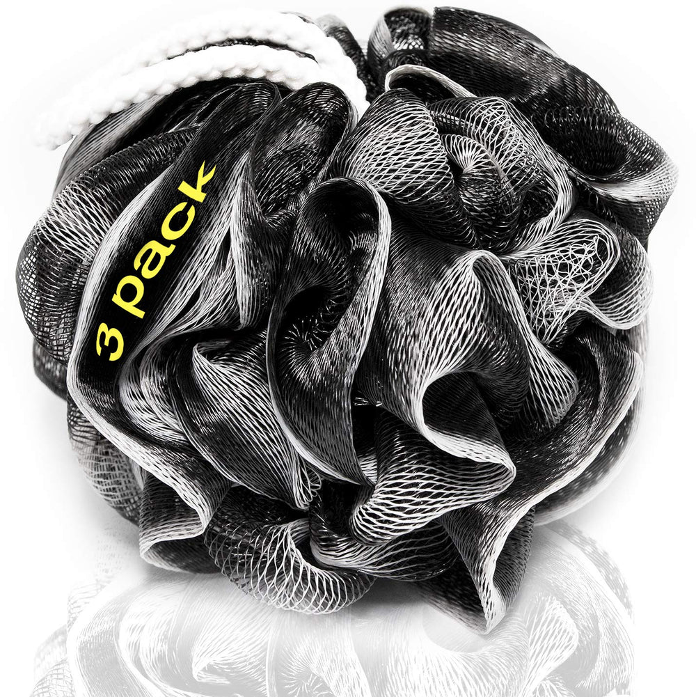 Tilcare XXL charcoal shower loofah pack—three-pack for easy exfoliation.