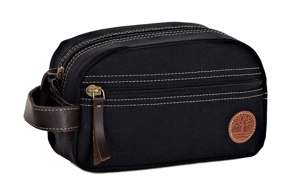 Timberland toiletry bag exterior in black, rugged carry-on companion
