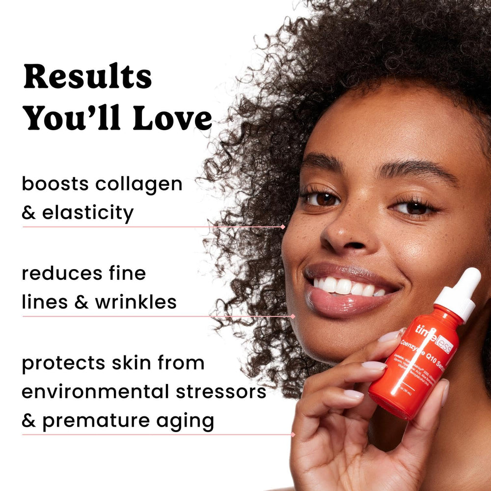 Timeless Skin Care CoQ10 Serum pump dispenser close-up for easy use.