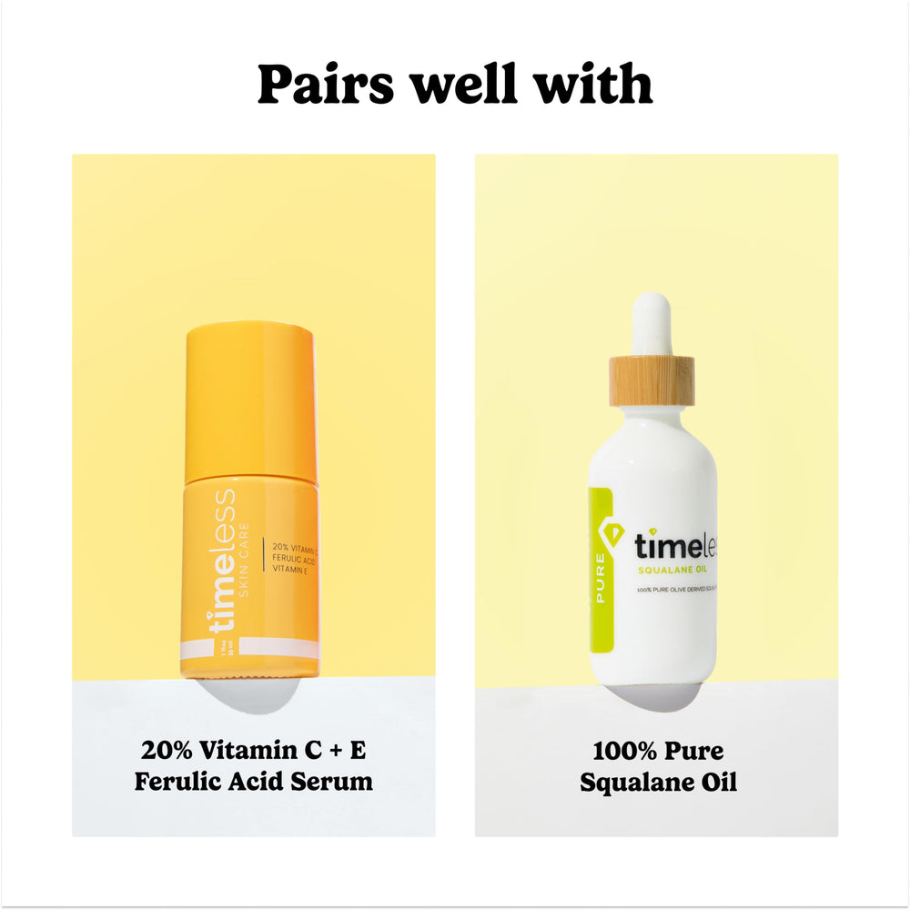 Timeless Skin Care CoQ10 Serum beside ingredient icons signaling anti-aging support.