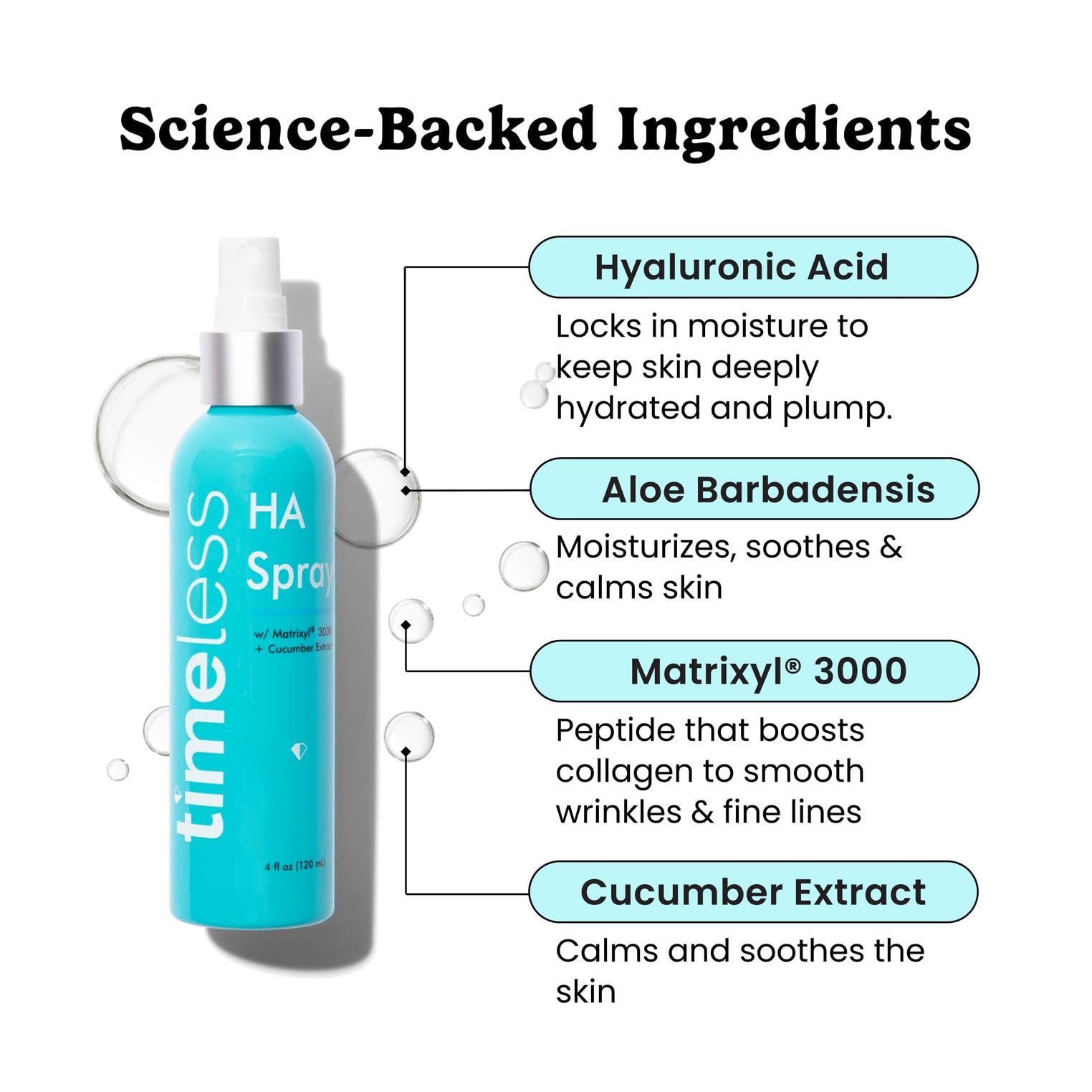 Timeless Skin Care HA Matrixyl3000 cucumber spray mist application for refreshing hydration.