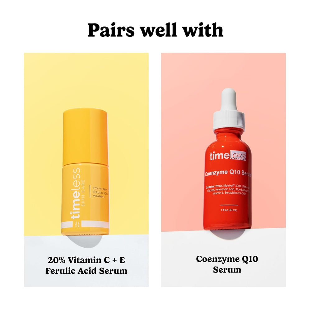 Timeless Skin Care Hyaluronic Acid ingredient panel emphasizes purity and high concentration.