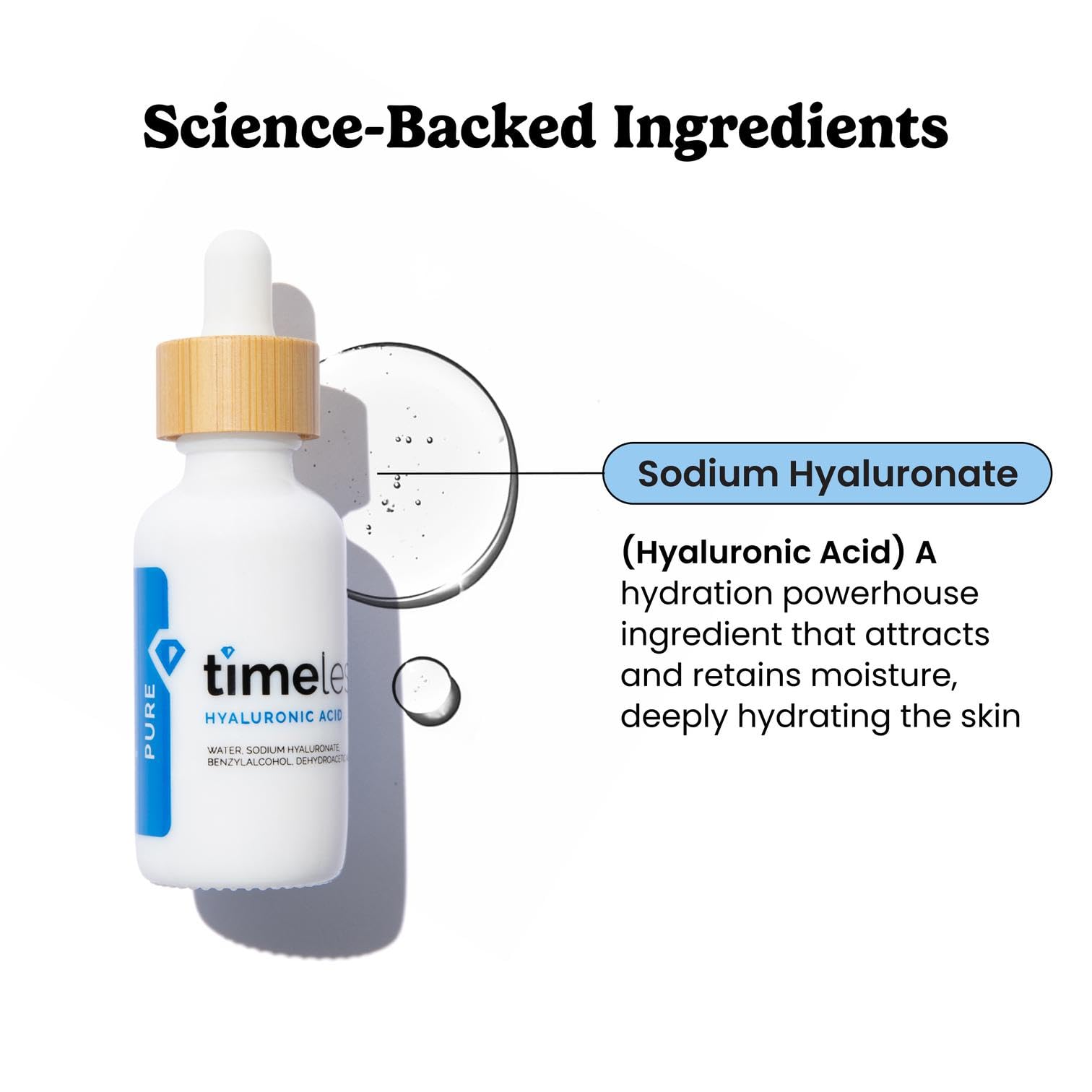 Timeless Skin Care Hyaluronic Acid pump dispense enables easy, precise application for refreshed skin.