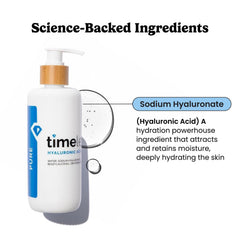 Timeless Skin Care Hyaluronic Acid serum bottle closeup—fragrance-free hydration for sensitive skin.