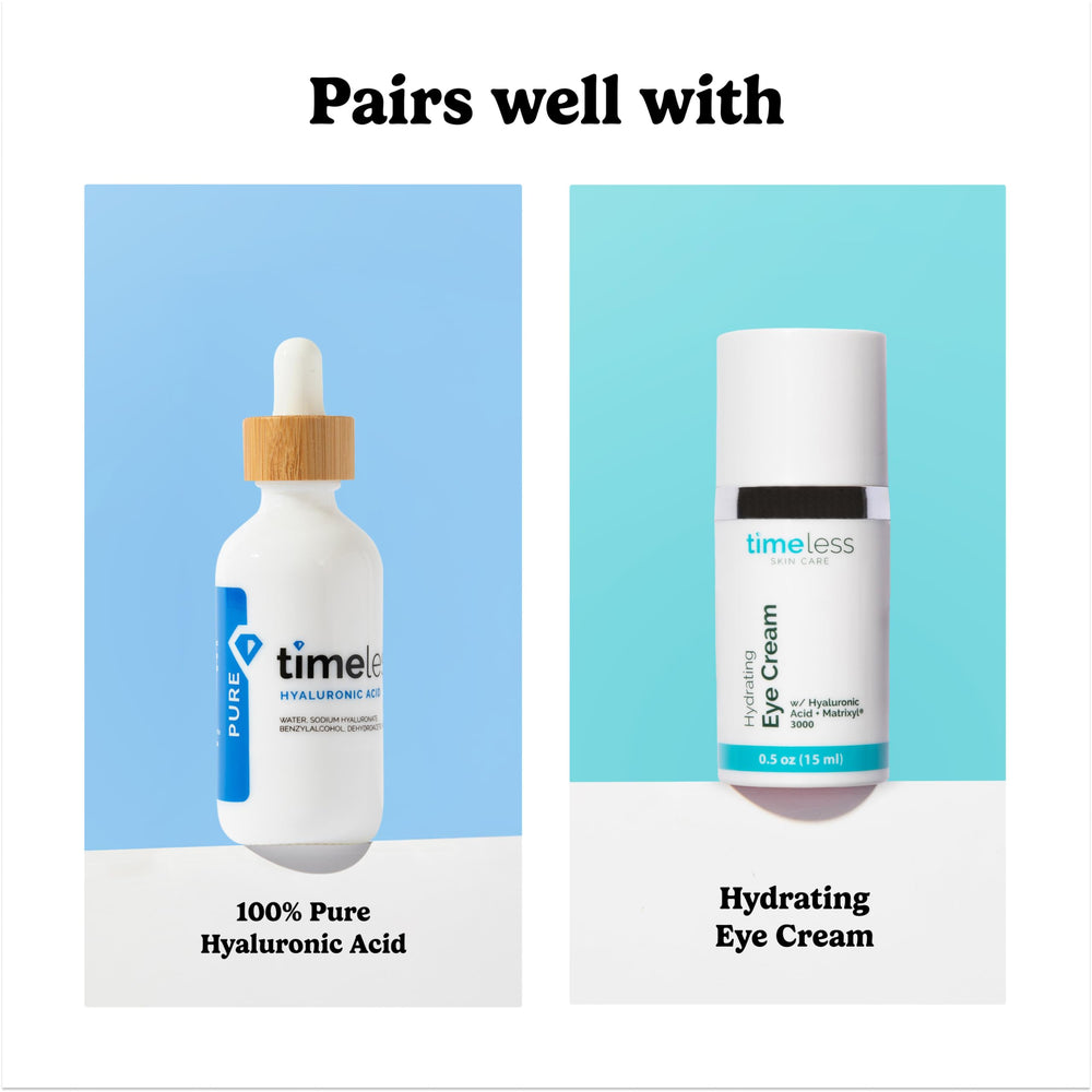 Timeless Skin Care Matrixyl 3000 Serum ingredient silhouettes illustrate actives.