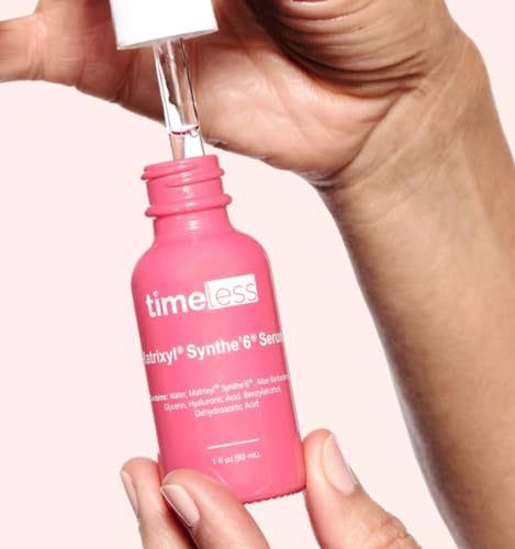 Timeless Skin Care Matrixyl Synthe’6 Serum packaging emphasizing cruelty-free and fragrance-free formulation.