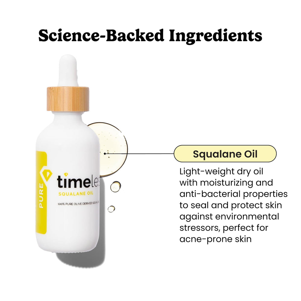 Timeless Skin Care Squalane Oil application on face demonstrates fast absorption.