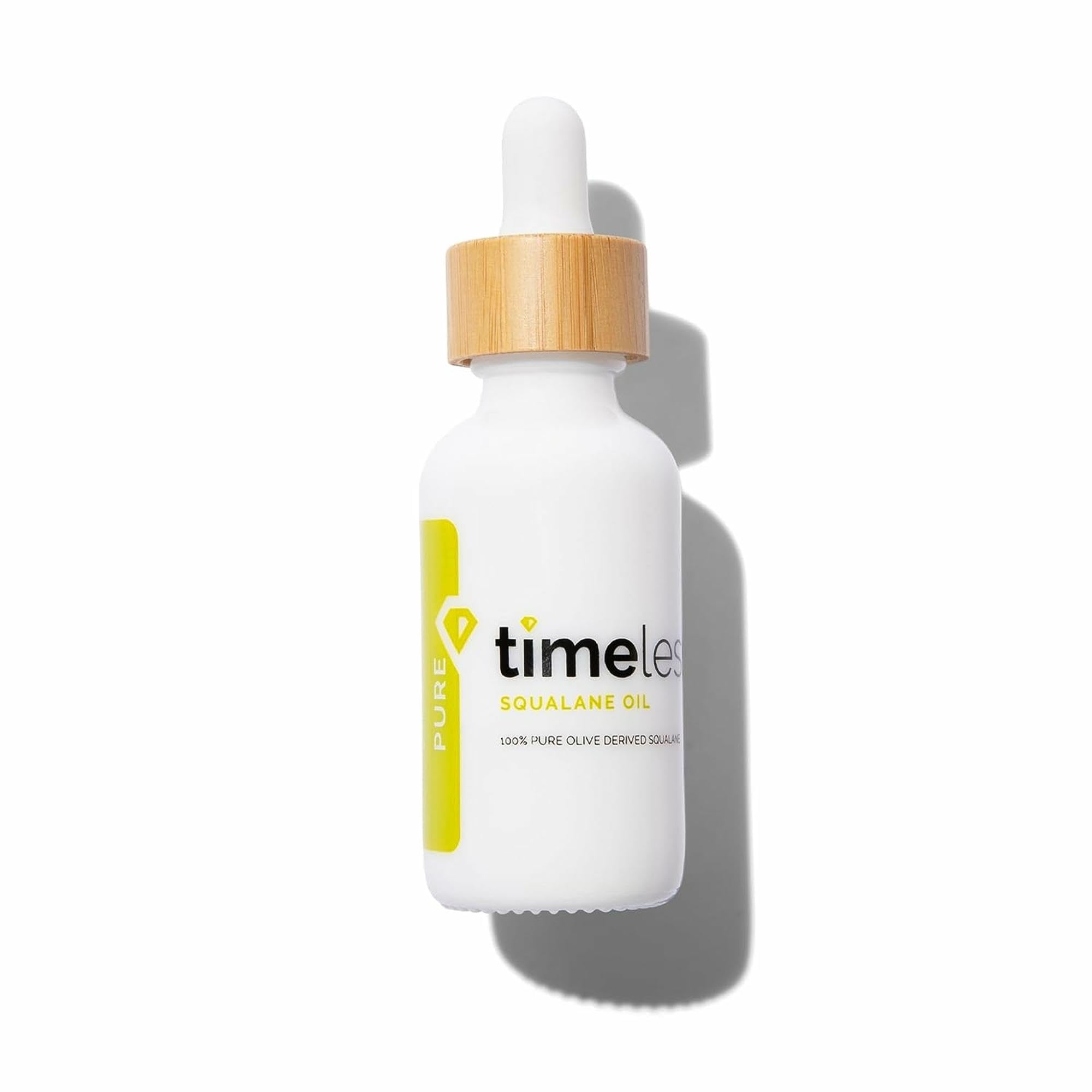 Timeless Skin Care Squalane Oil bottle shows fragrance-free hydration for dry skin.