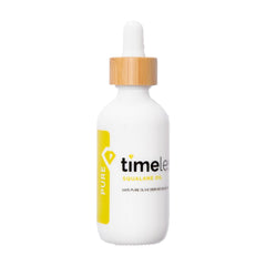 Timeless Skin Care Squalane Oil bottle shows fragrance-free hydration for dry skin.