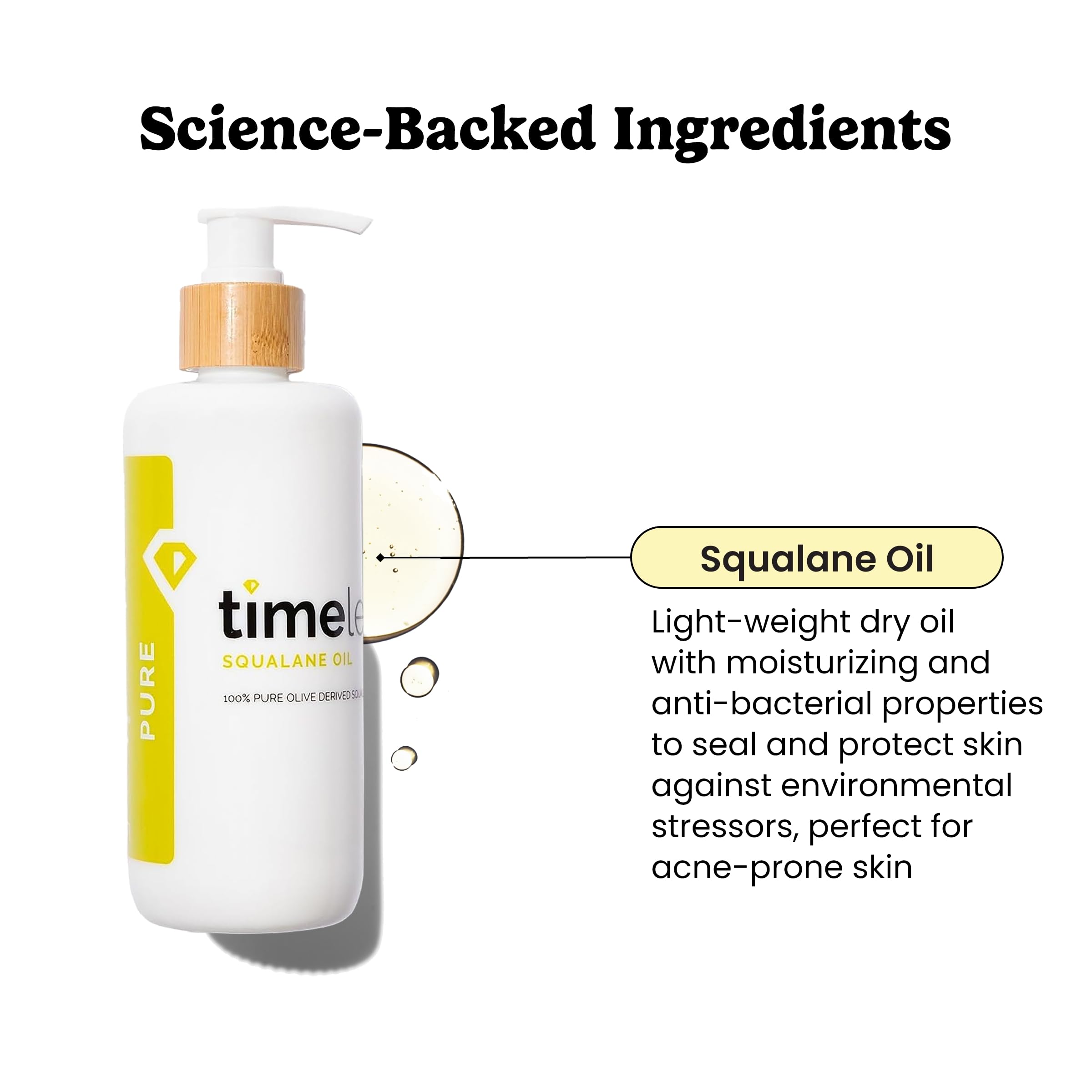 Timeless Skin Care Squalane Oil on hand quick absorption soothing feel