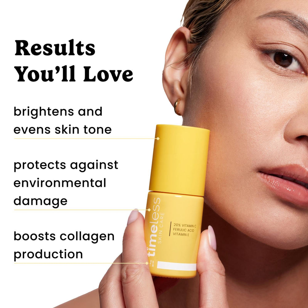 Timeless Skin Care Vitamin C Serum bottle packaging in clean look.