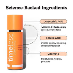 Timeless Skin Care Vitamin C Serum bottle pump closeup highlights easy daily application.