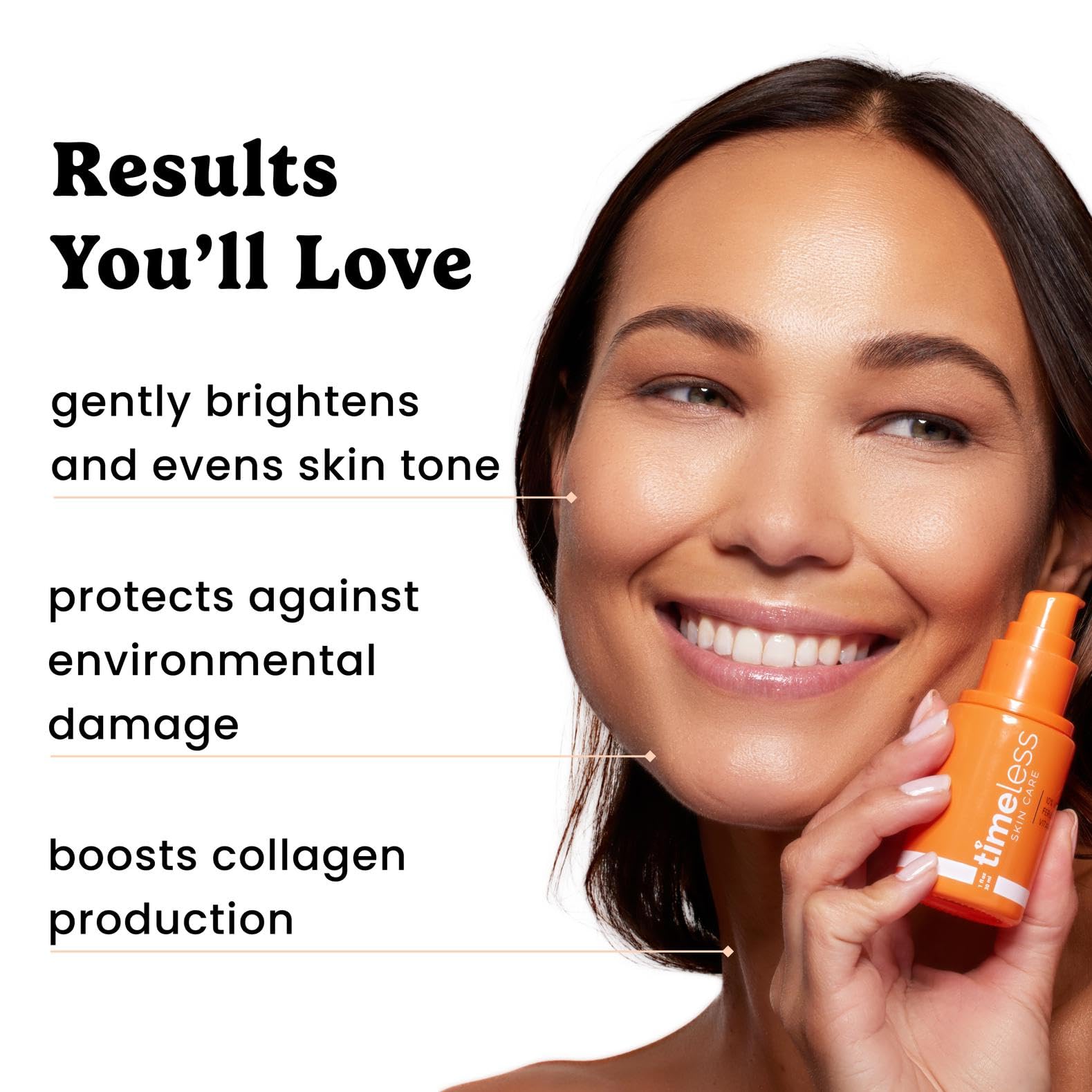 Timeless Skin Care Vitamin C Serum ferulic acid ingredient graphic emphasizes protection.