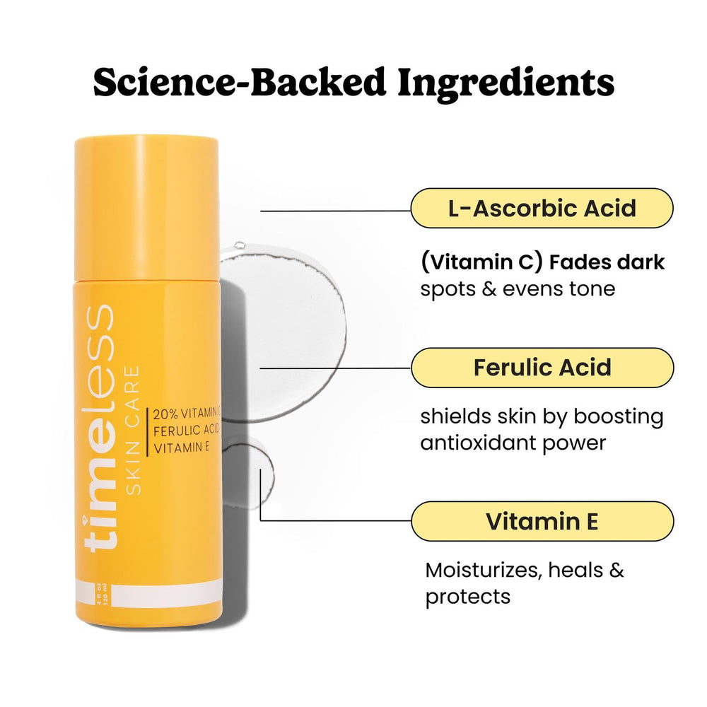 Timeless Skin Care Vitamin C Serum pump showing easy 2-3 pump application.