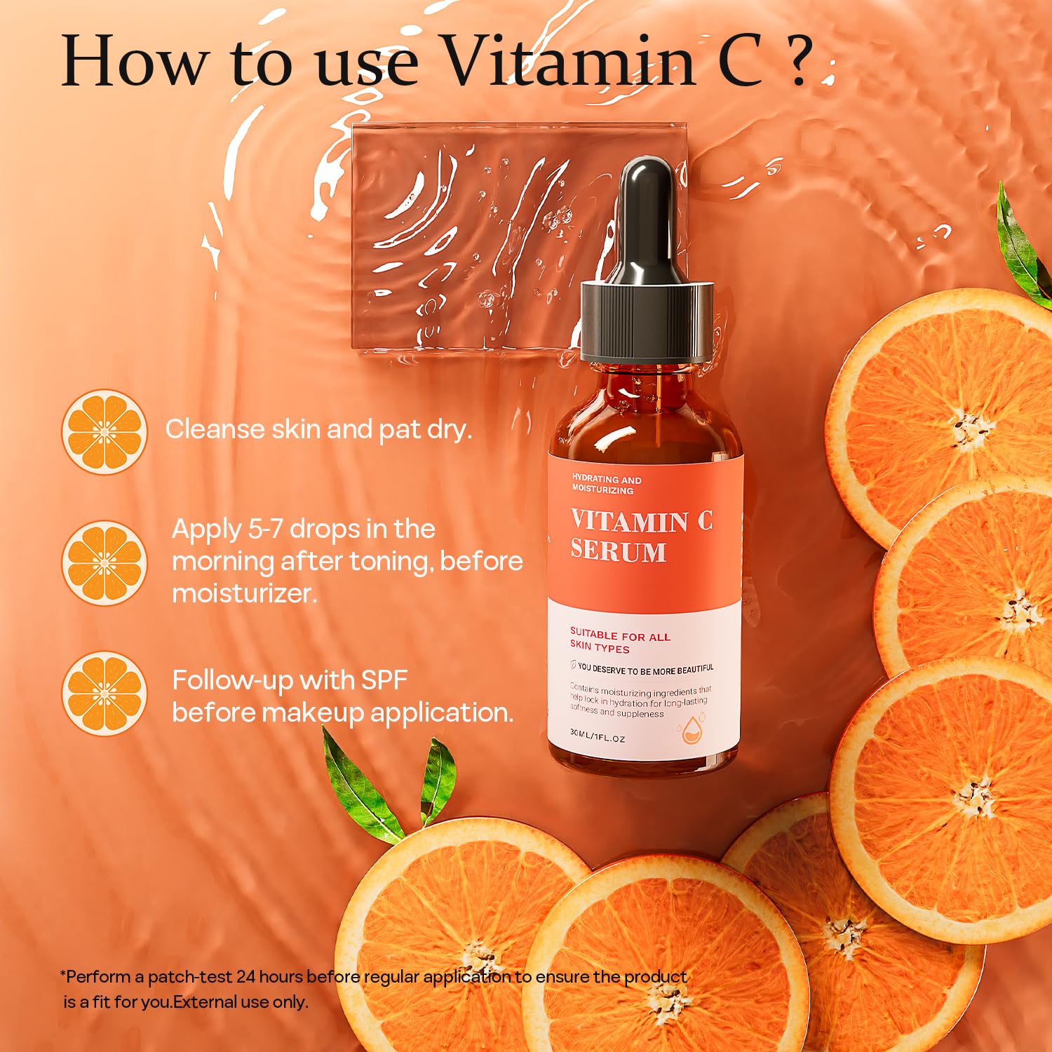 Tinclen Vitamin C Serum brightening and even tone on skin.