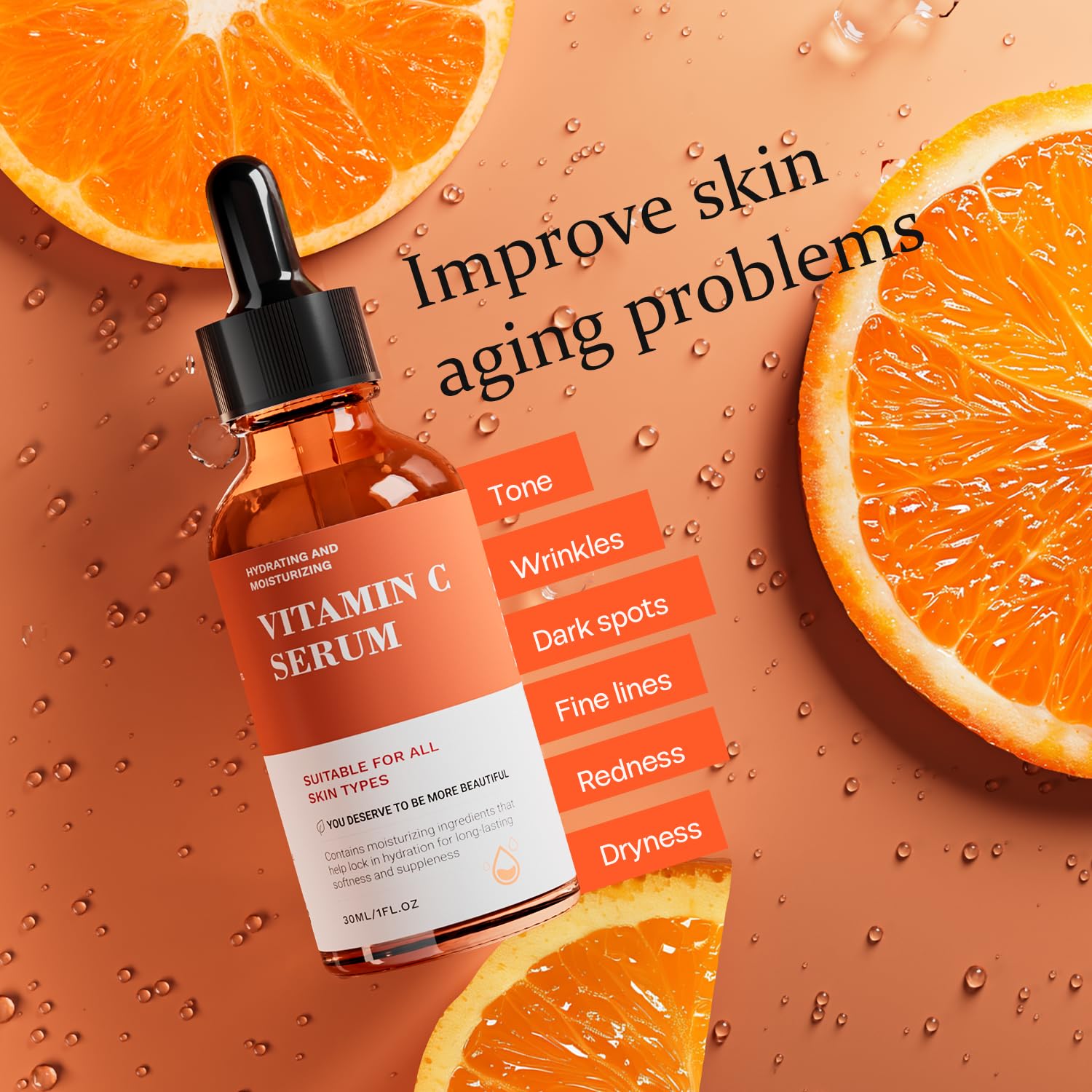 Tinclen Vitamin C Serum with Sodium Hyaluronate for hydration and plumpness.