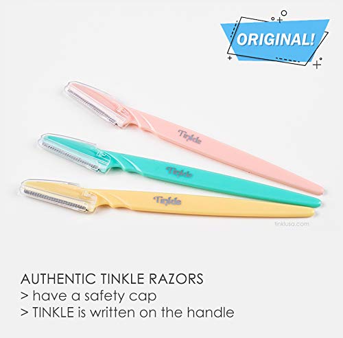Tinkle dermaplaning tool eyebrow razor detail highlighting safe blades for irritation-free brow shaping