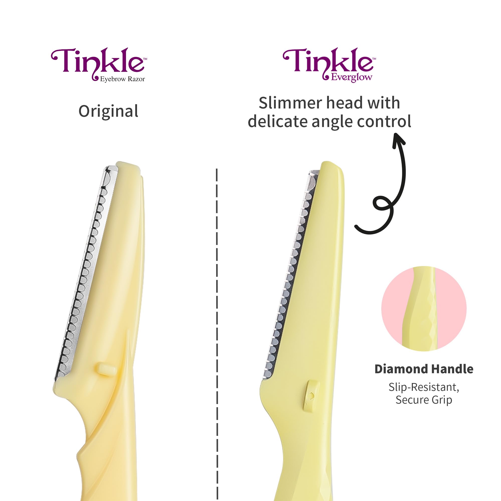 Afeitado preciso de cejas con Tinkle Everglow para un acabado natural.