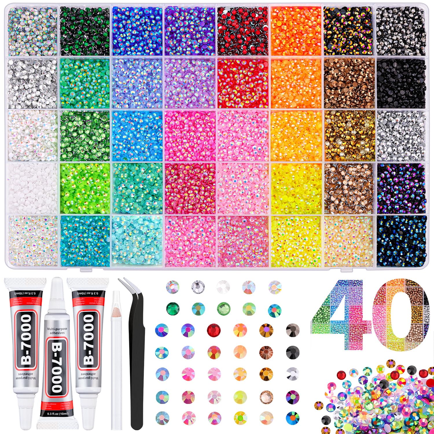 TINKRSTUFF rhinestones box with 40 colors for vibrant crafts