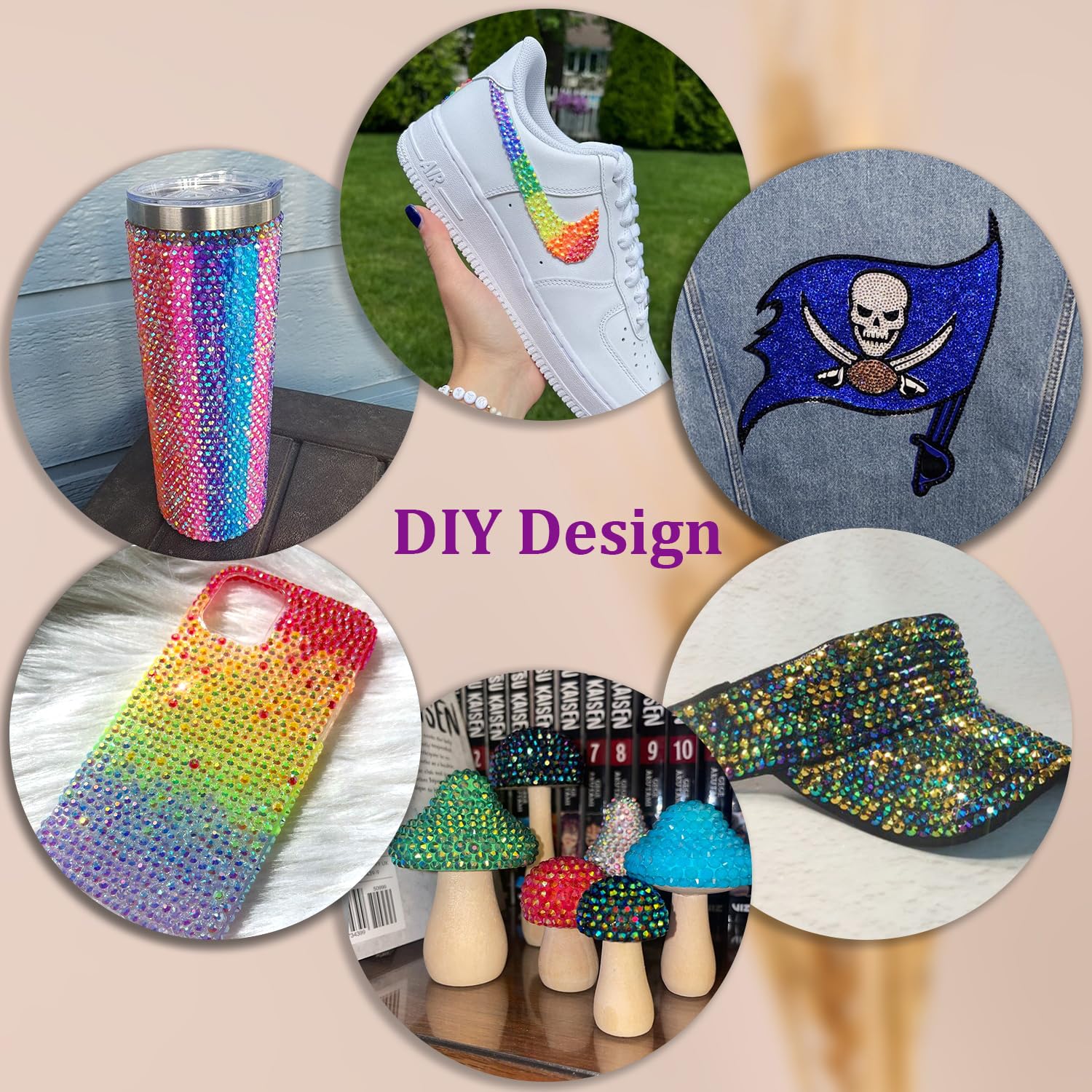 TINKRSTUFF AB-coated rhinestones show shifting colors under light for eye-catching shine