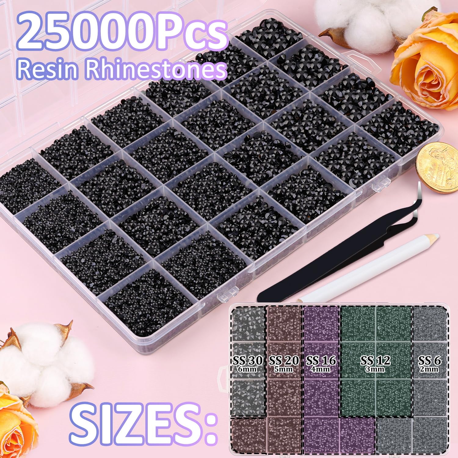 TINKRSTUFF resin rhinestones black-2-6mm for shoes and mugs embellishment