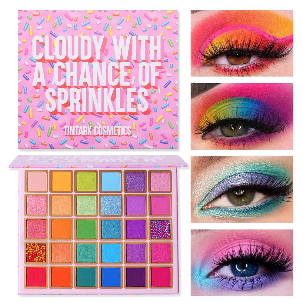 Tintark eyeshadow palette overview showcasing vibrant shades and textures.