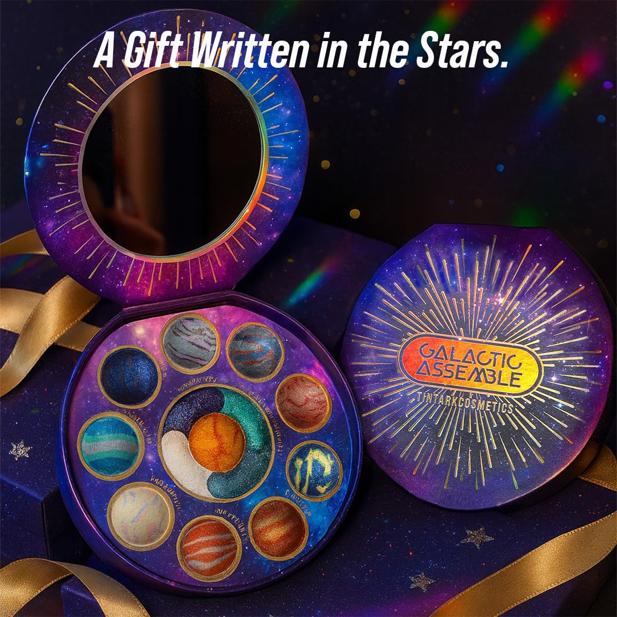 Tintark Galactic Assemble asteroid belt glitter swatch showcases chunky glitter for eye-catching festival looks.