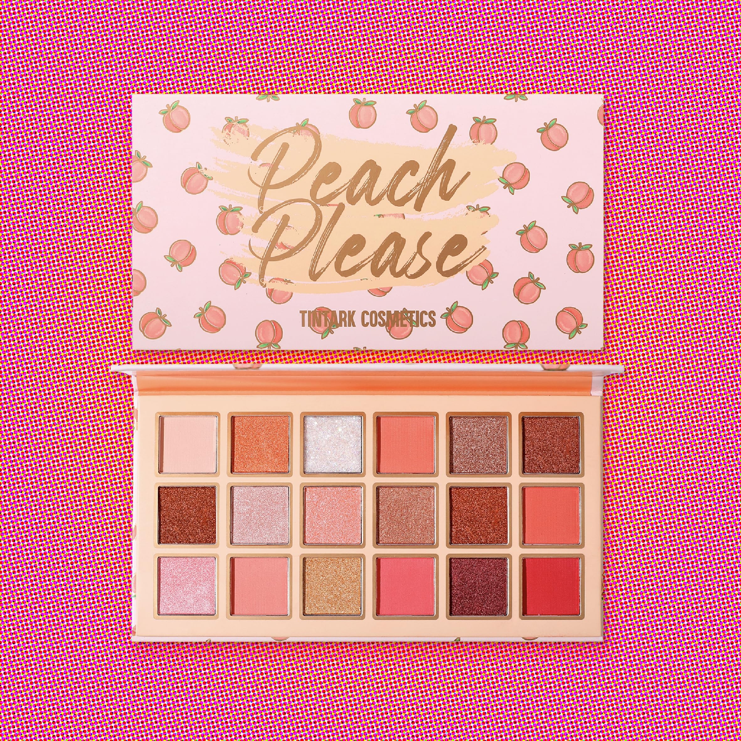Tintark Peach Please closeup palette reveals silky texture and high pigment across multiple shadow shades.