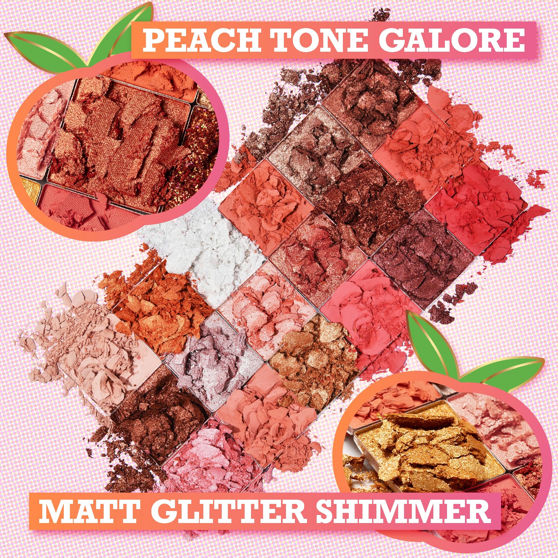 Tintark Peach Please metallic-shimmer swatch demonstrates bold sparkle on the lid for statement evenings.