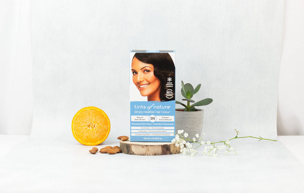 Tints of Nature 3N permanent dye shown in a mixing bowl for consistent results.