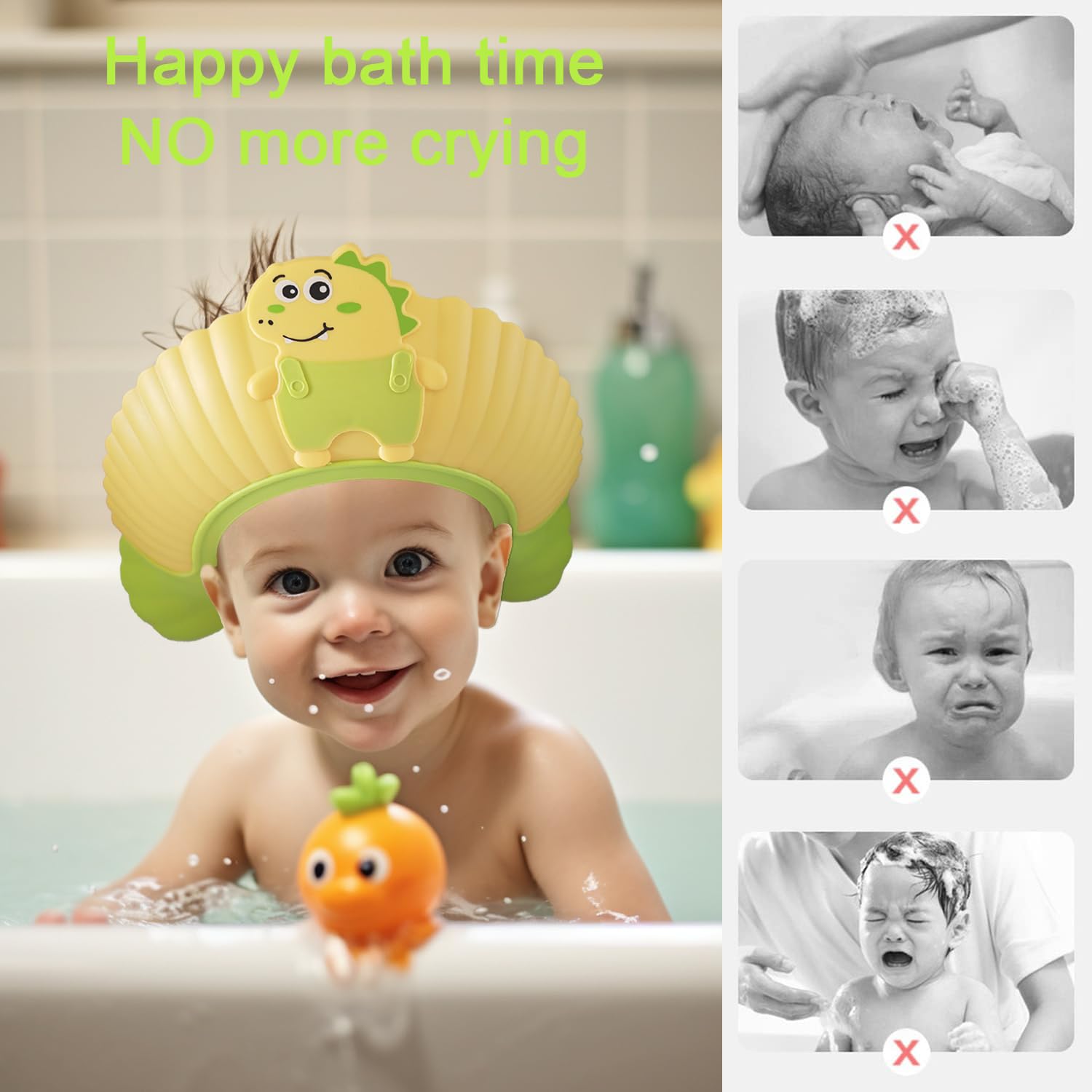 TinyGuardian dinosaur design bath-time use closeup emphasizes fun, kid-friendly appearance.