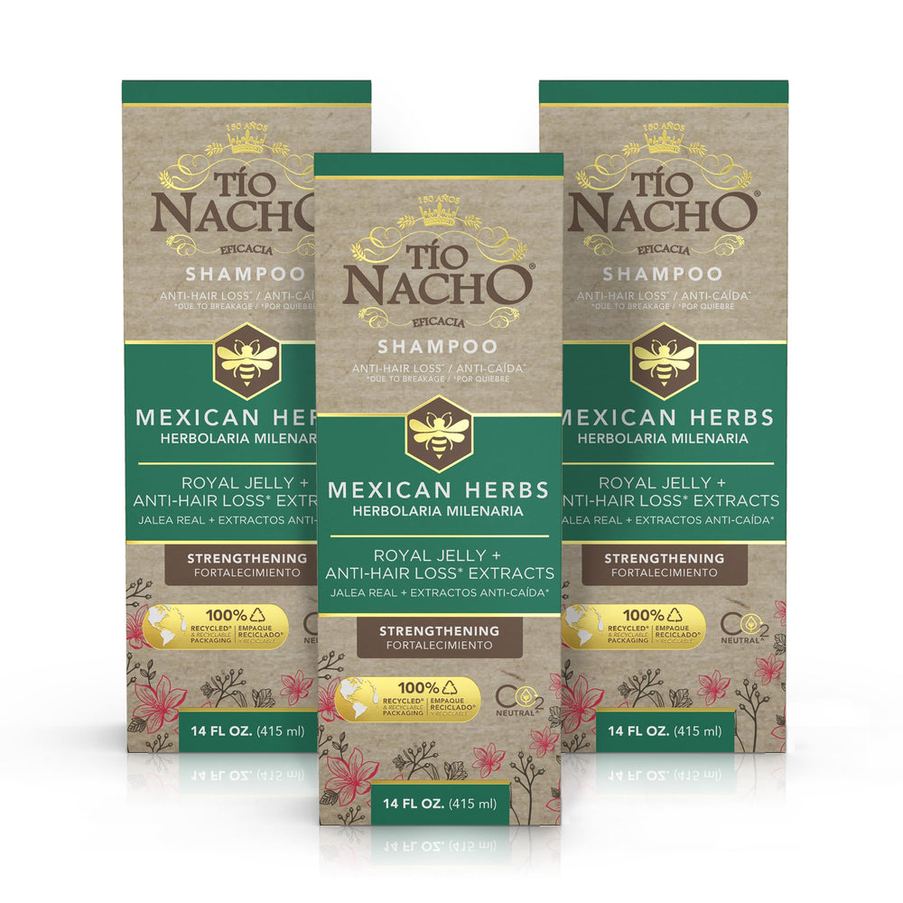 Tio Nacho Mexican Herbs Shampoo bottle pour promotes hair strength and vitality