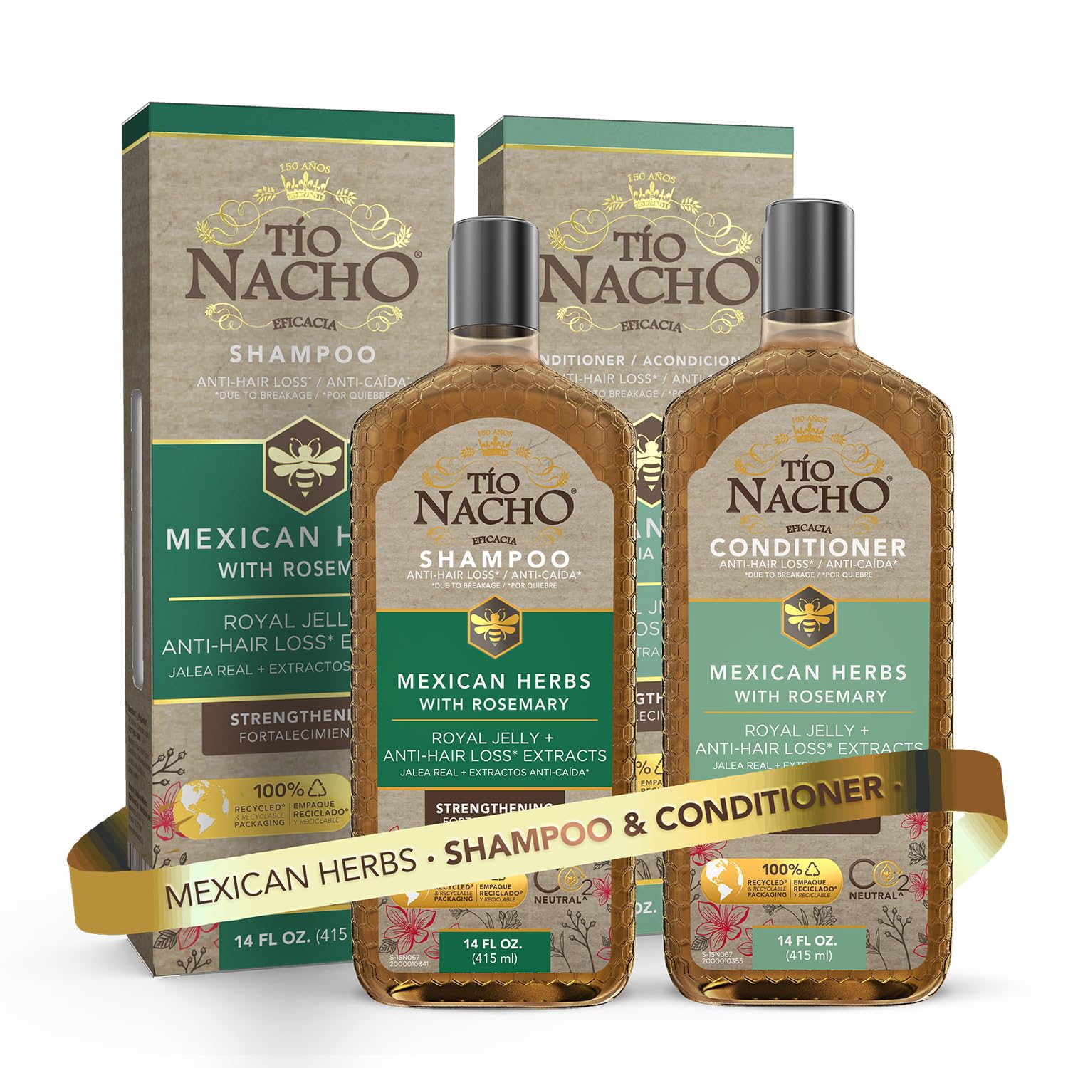 Tío Nacho Mexican Herbs Shampoo bottle with rosemary highlights suggests scalp care for healthier feeling hair