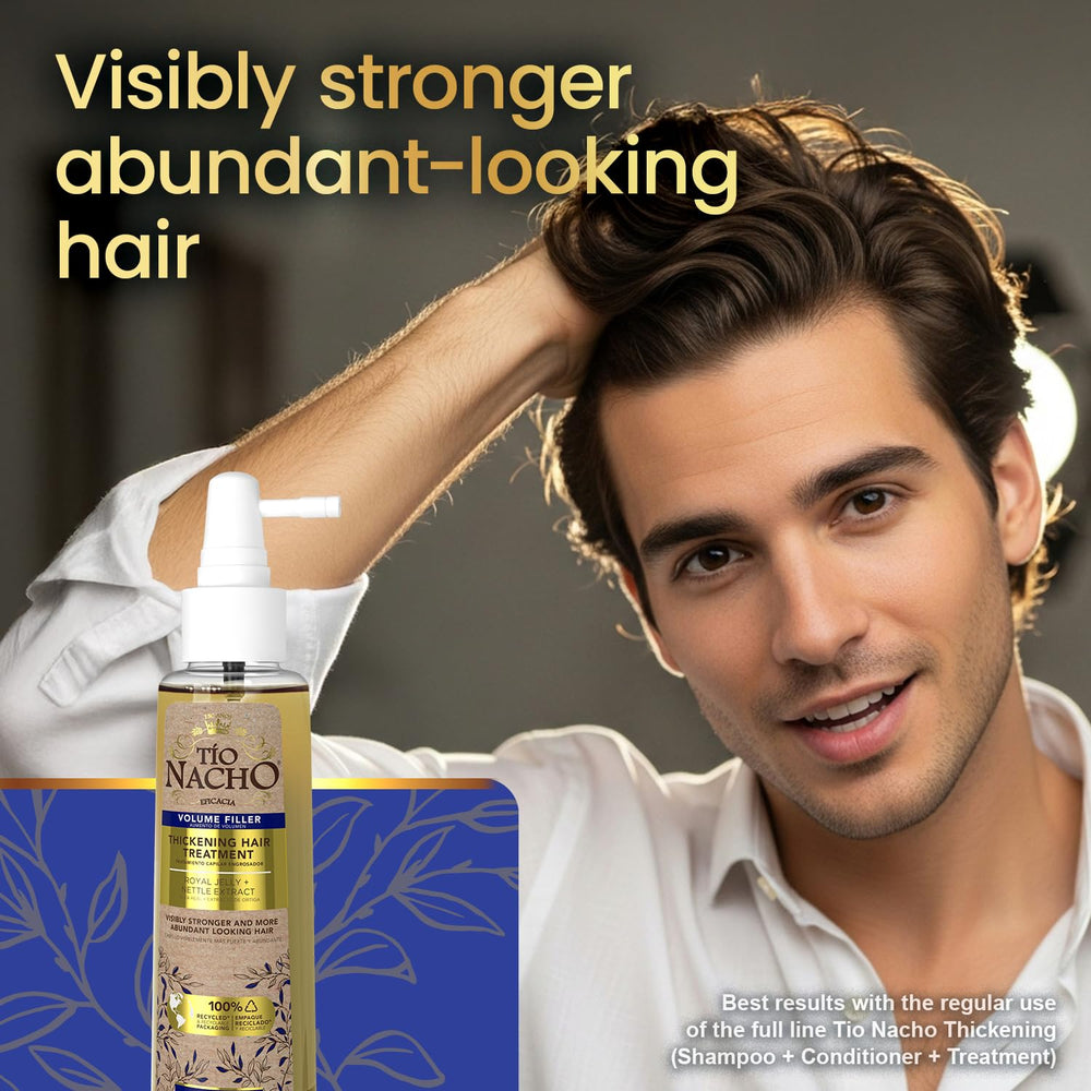 Tío Nacho Thickening Hair Treatment outer packaging highlights clean formula.