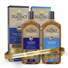 Tio Nacho thickening shampoo bottle close-up for fuller-looking hair.