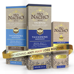 Tio Nacho thickening shampoo bottle closeup showcases cleansing power for fuller-looking hair.